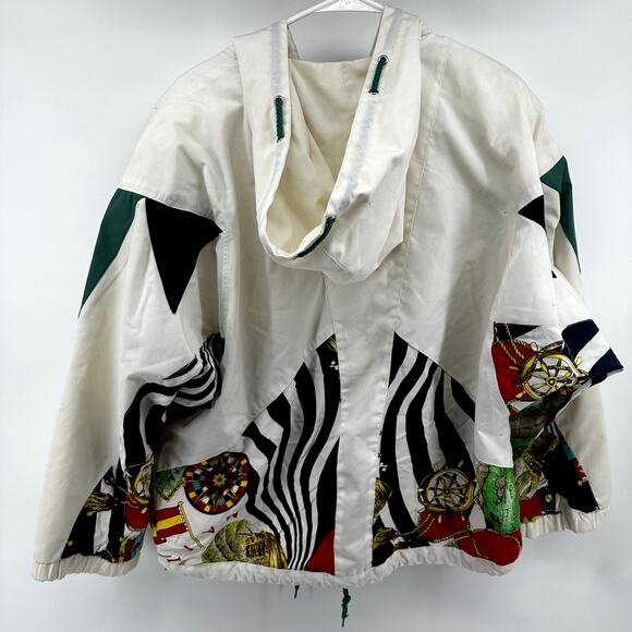 Vintage Mulberry Street Full Zip Windbreaker Jacket 90 Ski Hood Abstract White M - Picture 7 of 7
